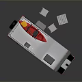 White and Blue RV With Red Kayak on Roof Rack Modern Design Windows