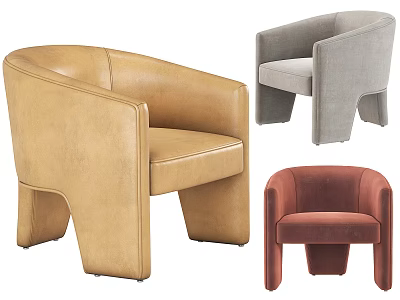 Modern Leather Lounge Chairs With Unique Block Legs In Beige Gray And Burgundy 3d model