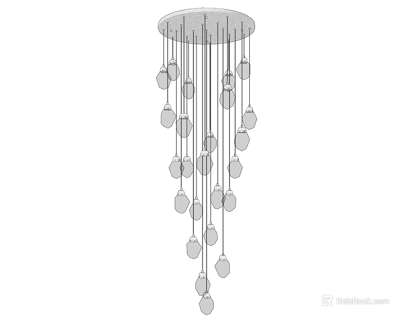 Modern Chandelier With Circular Canopy And Multiple Hanging Oval Pendants Design 3d model 