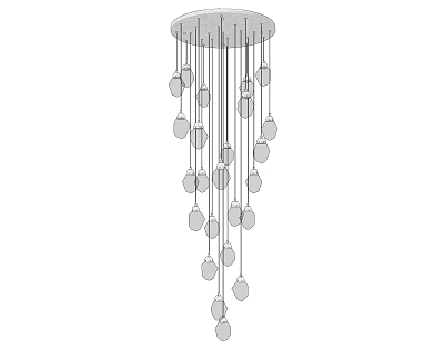 Modern Chandelier With Circular Canopy And Multiple Hanging Oval Pendants Design 3d model