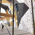 Sports Equipment Indoor Climbing Wall With Colorful Holds And People Climbing