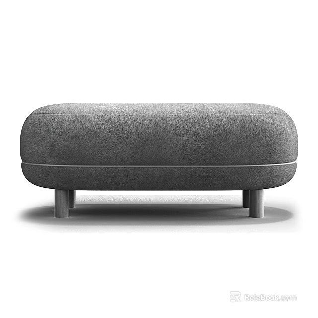 Modern Gray Upholstered Ottoman With Plush Fabric And Four Stable Legs 3d model 