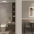 Modern Apartment Bedroom With Bed Nightstand Chandelier Dining Table Chairs Painting And Washing Machine