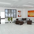 Modern Reception Room Interior With Black Sofas Coffee Table Plants And Large Windows