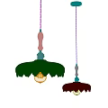 Elegant Green Glass Shade Pendant Lights With Wooden Rods And Brass Accents