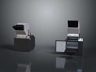 Commercial Industrial Shredding Equipment Two Units With Feed Hopper And Control Panel 3d model
