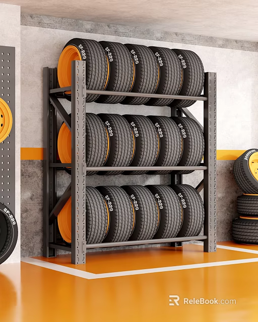 Heavy Duty Metal Storage Rack For Garage With Stacked Tires And Multi tier Structure 3d model 