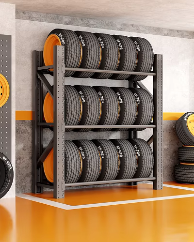 Heavy Duty Metal Storage Rack For Garage With Stacked Tires And Multi tier Structure 3d model