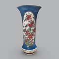 Exquisite Blue Ceramic Vase With Golden Decorations And Painted Figures On White Base