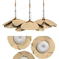 Natural Rattan Leaf Shaped Chandelier With Wooden Hanging Structure And Neutral Tones