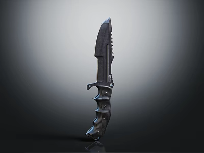 Black Tactical Knife With Serrated Edge And Ergonomic Handle On Dark Surface 3d model