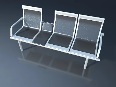 Three Seater Public Waiting Bench With Silver Frame And Black Seats 3d model