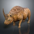 Realistic Brown Rhinoceros 3D Model With Textured Skin And Single Horn On Gray Background