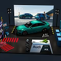 Audi A3L Exhibition Stand With Green Car Display And Billboard Featuring Cars And People