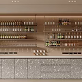 Elegant Modern Home Bar Wine Cabinet With Multiple Shelves Various Wine Bottles And Decorative Drawers