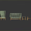 Modern Light Green Rattan Sofa And Coffee Table Set With Wooden Legs For Living Room