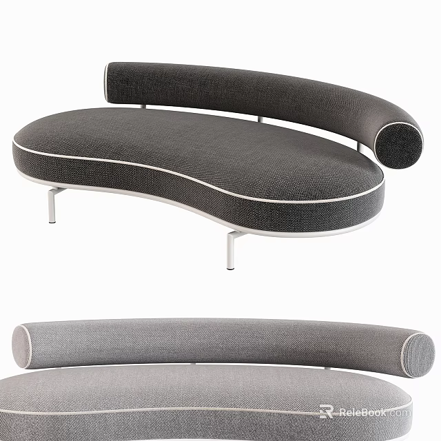 Modern Curved Sectional Sofa With Gray Fabric And Metal Legs Design 3d model 
