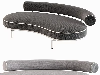 Modern Curved Sectional Sofa With Gray Fabric And Metal Legs Design 3d model