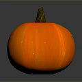 Fresh Healthy Orange Pumpkin With Green Stem On Gray Background And Round Shape
