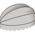 White Semicircular Decorative Object With Black Lines And Scalloped Edge