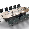 Modern Office Conference Table With Black Chairs Documents Laptop And Potted Plant