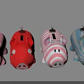 Cute Pig Shaped Toys In Various Colors And Patterns On Blue Background