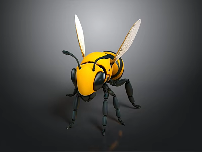 3D Rendered Yellow And Black Bee Model With Detailed Wings On Dark Background 3d model