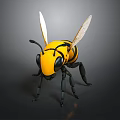 3D Rendered Yellow And Black Bee Model With Detailed Wings On Dark Background