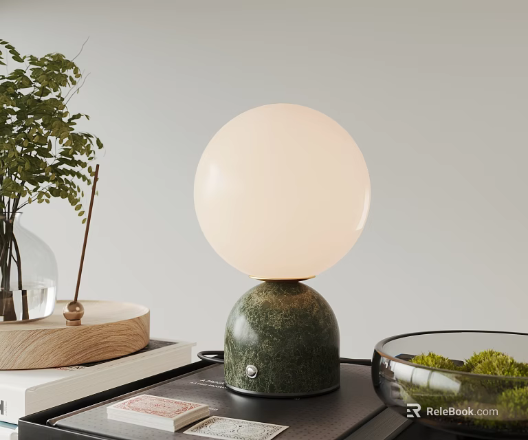 Modern Spherical Table Lamp With Green Ceramic Base And Warm Light Glow 3d model 