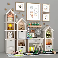 Cute Dolls In House Shaped Storage Cabinets With Decorative Paintings And Butterfly Stickers