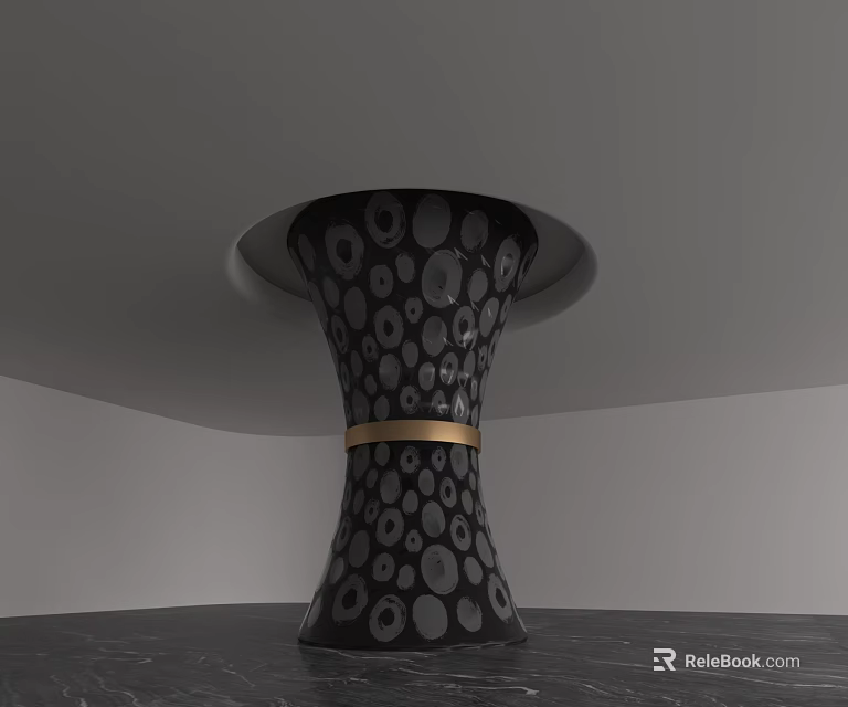 Black Decorative Column With Gray And Black Dot Patterns And Gold Band Accent 3d model 