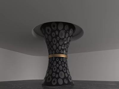 Black Decorative Column With Gray And Black Dot Patterns And Gold Band Accent 3d model