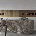 Modern Western Food Bar Table With Stone Countertop And Brown Chairs