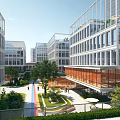 Modern Industrial Park With Glass Curtain Walls Green Spaces And Open Courtyard Areas