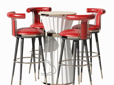 Stylish Modern Bar Counter Design With Red Leather Stools White Top And Metal Legs 3d model