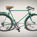 Vintage Teal Bicycle With Brown Seat Black Wheels And Rear Rack
