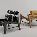 Two Modern Leisure Chairs With Wooden Frames And Patterned Solid Color Cushions 3d model