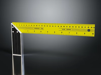 Yellow L Square Measuring Tool With Black Handle And Calibration Marks 3d model