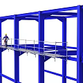 Blue Steel Structure Frame With Worker On Scaffolding At Construction Site 3d model