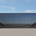 Modern Feature Wall With Striped Design And Wavy Pattern Against Green Grass Blue Sky