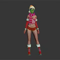 Christmas Themed Game And Movie Character In Santa Hat Striped Scarf Red Outfit White Trimmed Boots