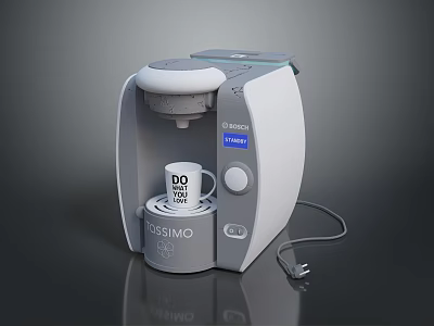 TASSIMO Computer Controlled Coffee Machine With Gray White Design Display Screen Buttons And White Cup 3d model