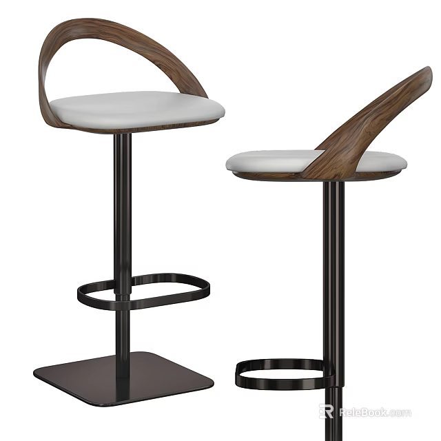 Stylish Modern Bar Stools With Wooden Backrest White Padded Seat And Metal Frame Design 3d model 