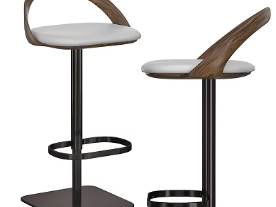 Stylish Modern Bar Stools With Wooden Backrest White Padded Seat And Metal Frame Design 3d model