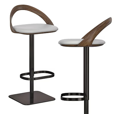 Stylish Modern Bar Stools With Wooden Backrest White Padded Seat And Metal Frame Design 3d model