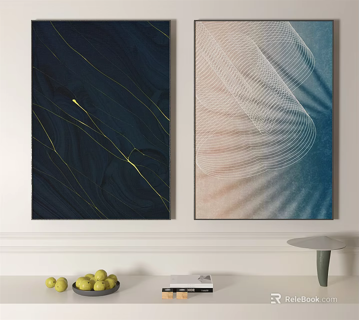 Modern Abstract Art Prints For Home Interior With Linear Patterns On Dark And Light Backgrounds 3d model