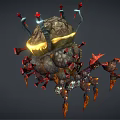 Fantasy Character Spider Like Creature With Red Gold Armor Spiked Limbs And Weapons 3d model