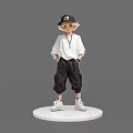 Game Movie Character in Black Cap Blonde Hair White Shirt Black Baggy Pants on Platform