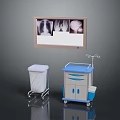 Medical Imaging Monitor Showing X Ray Images With Mobile Cart And Waste Bin
