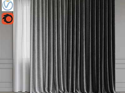 White Gray And Dark Gray Velvet Curtains Hanging In Modern Interior With Soft Texture 3d model